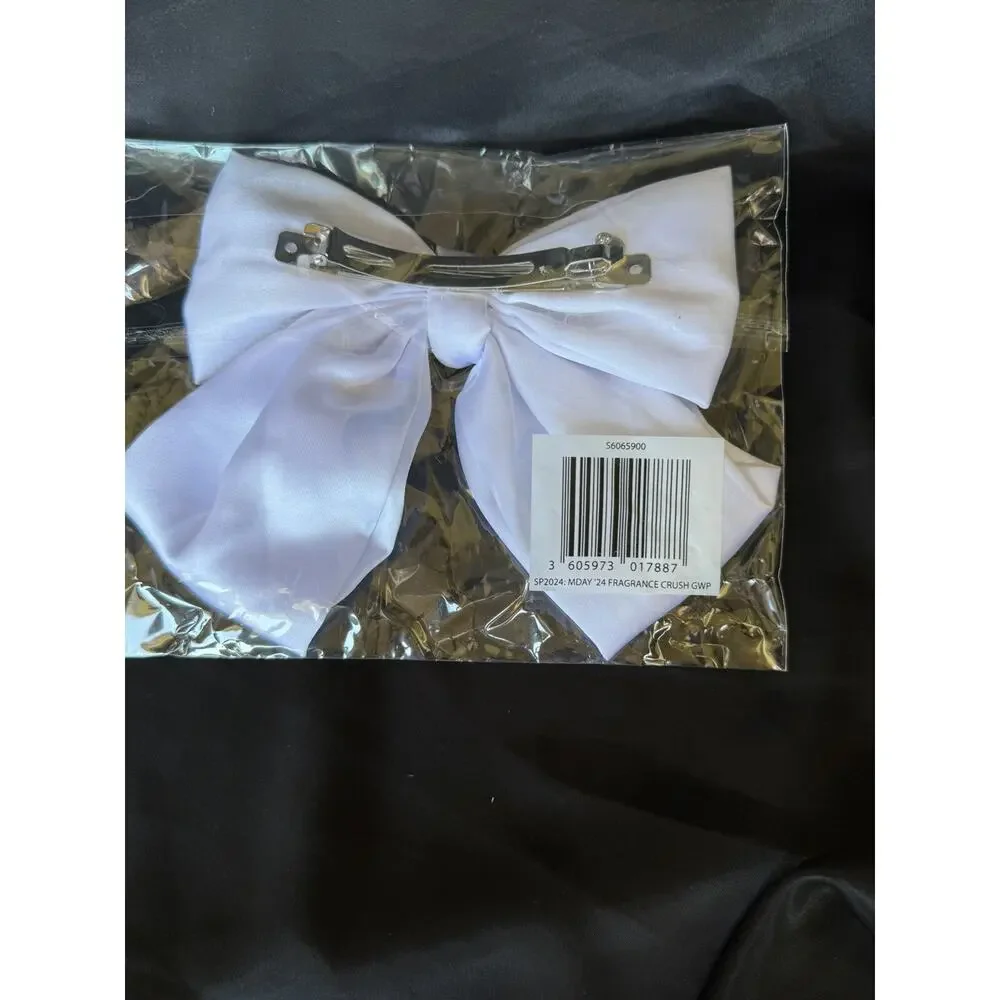 NWT Lancôme Large White With Black Flower Hair Bow Clip Bar Closure ￼